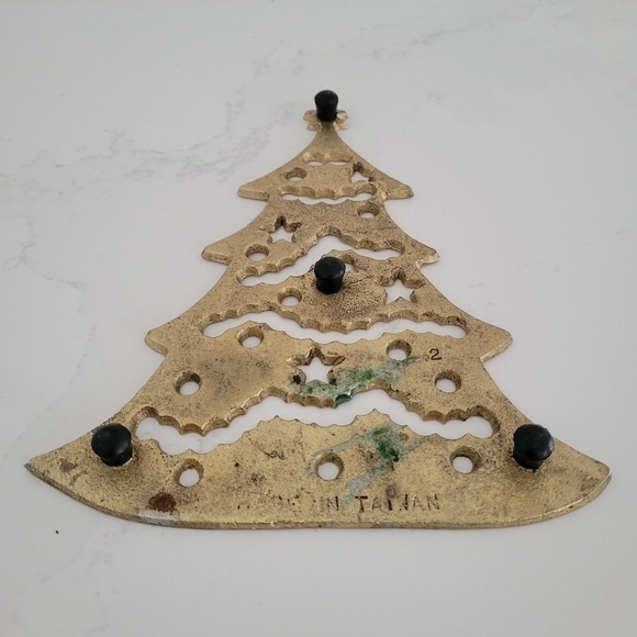 Vintage Brass Christmas Tree Trivet Gold Star Garland Ornaments - Picture 2 of 4